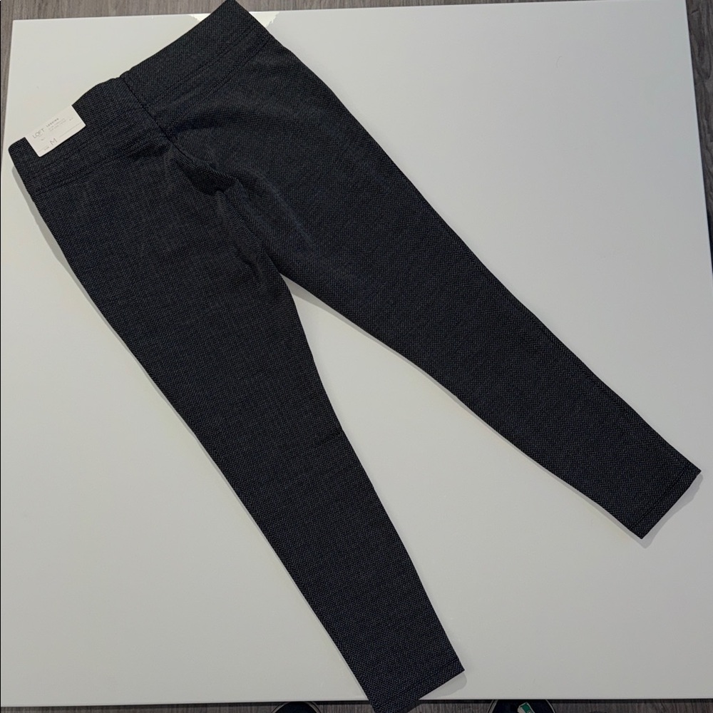 LOFT Women Black Mini Check Ankle Leggings Pants Size M Slim Stretch - Picture 7 of 8